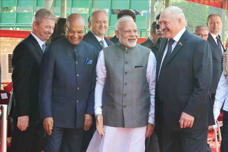 President Ram Nath Kovind and Prime Minister Narendra Modi receives Alexander Lukashenko, President of the Republic of Belarus