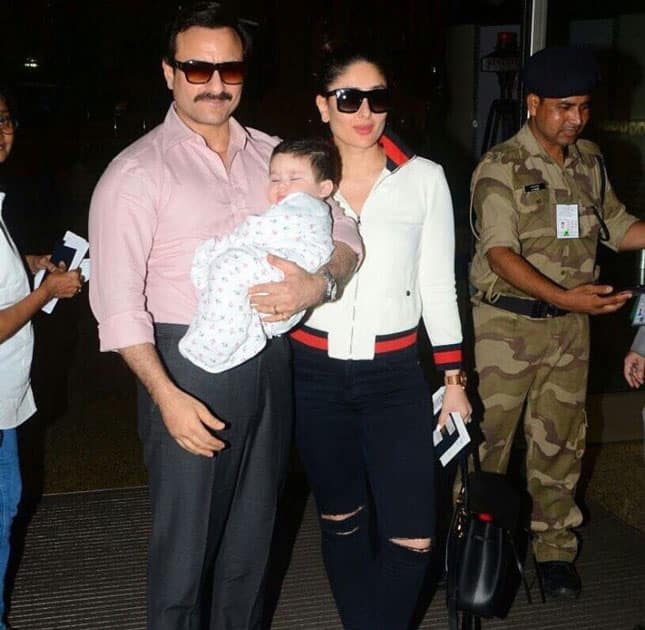 Actors Saif Ali Khan and Kareena Kapoor khan along with their son Taimur spotted at the Chhatrapati Shivaji International