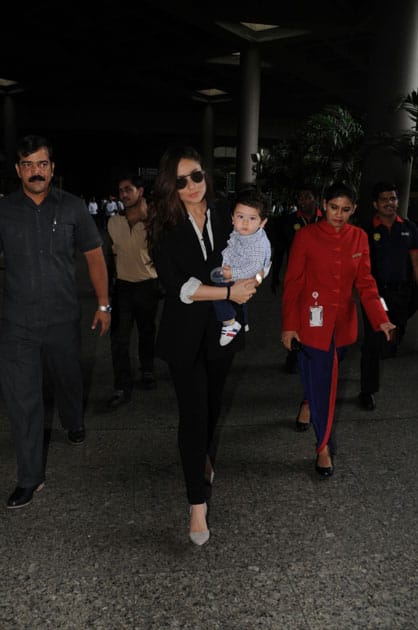 Actress Kareena Kapoor Khan along with her son Taimur Ali Khan spotted at Chhatrapati Shivaji Maharaj International