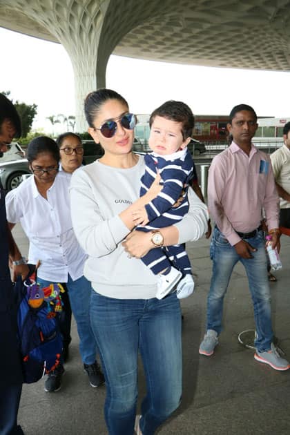 Actress Kareena Kapoor Khan along with her son Taimur spotted at Chhatrapati Shivaji Maharaj International