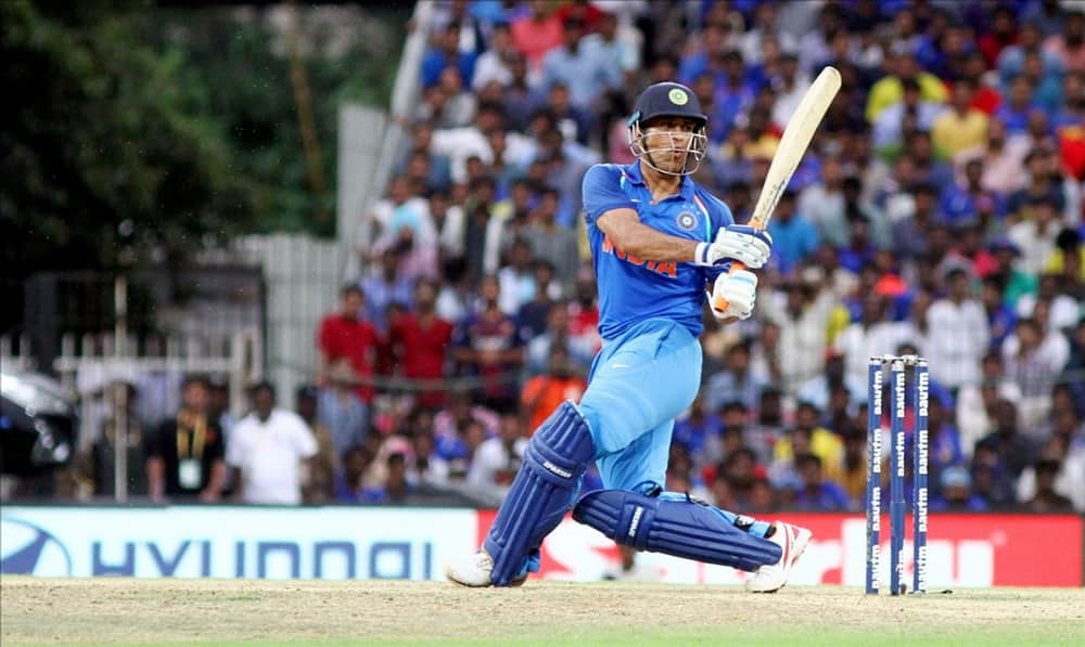 MS Dhoni in action during the first ODI cricket match