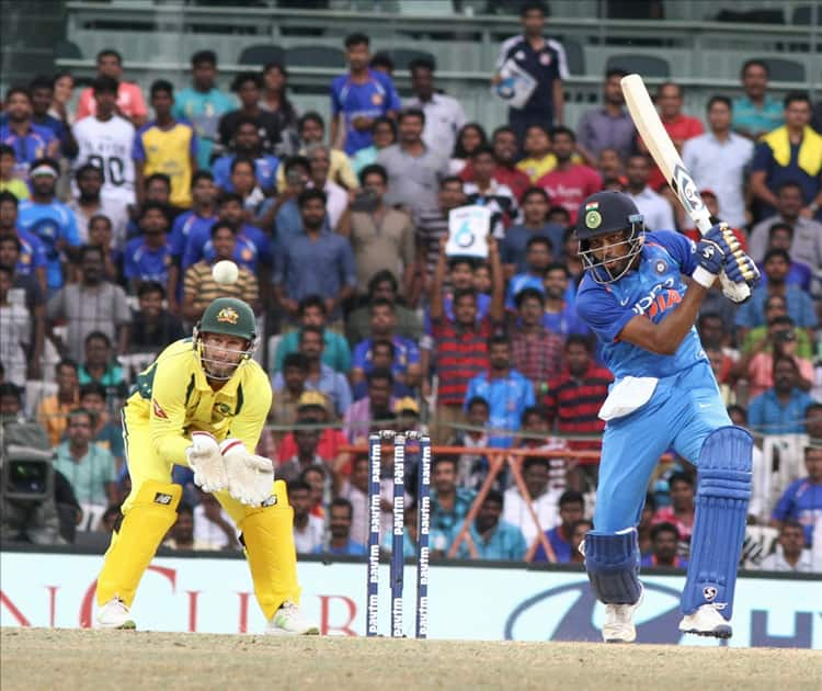 Hardik Pandya in action during the first ODI cricket match