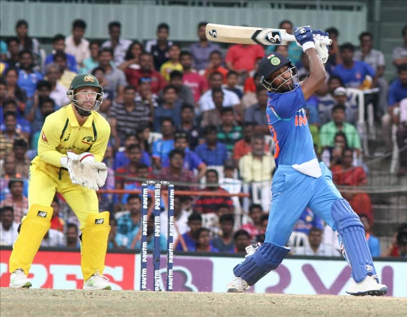 India's Hardik Pandya in action during the first ODI