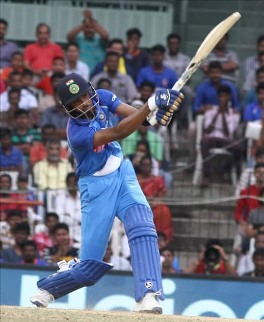 Hardik Pandya in action during the first ODI cricket match between India and Australia