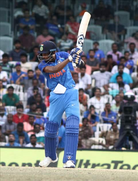 Hardik Pandya in action during the first ODI cricket match between India and Australia at MA Chidambaram Stadium