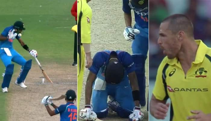 Watch: Hardik Pandya survives nasty blow from Bhuvneshwar Kumar