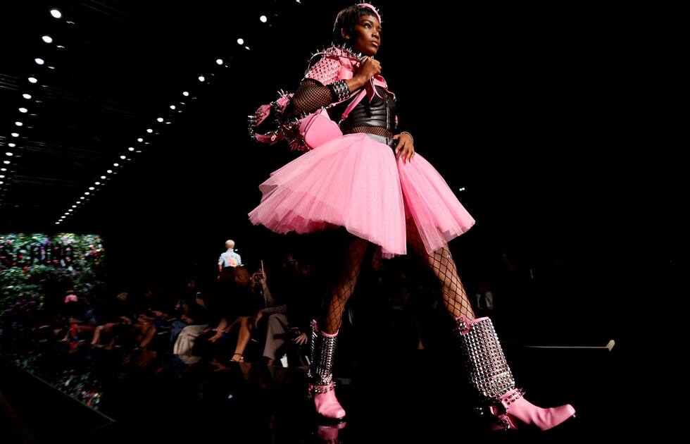 A model displays a creation from the Moschino Spring/Summer 2018 show at the Milan Fashion Week in Milan.