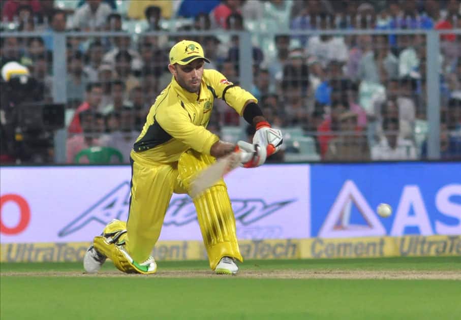 Australian cricketer Glenn Maxwell in action during the second ODI cricket match between India and Australia at Eden Gardens in Kolkata. Australian cricketer Glenn Maxwell in action during the second ODI cricket match between India and Australia at Eden Gardens in Kolkata.