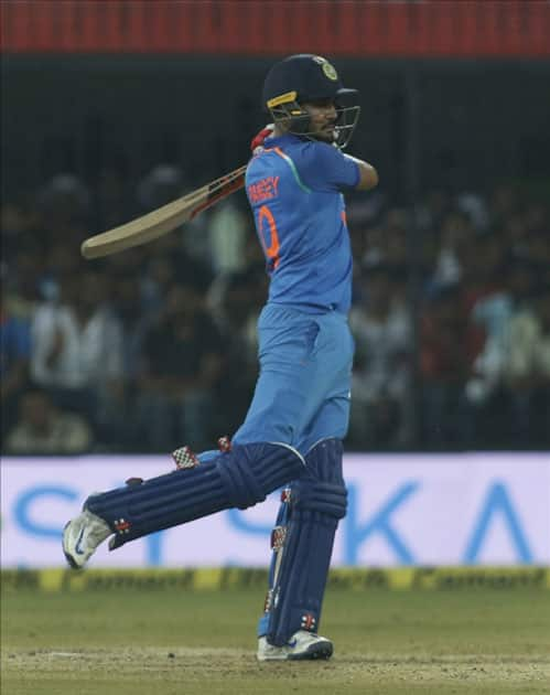 India's Manish Pandey in action during the third ODI cricket match between India and Australia at Holkar Cricket Stadium in Indore