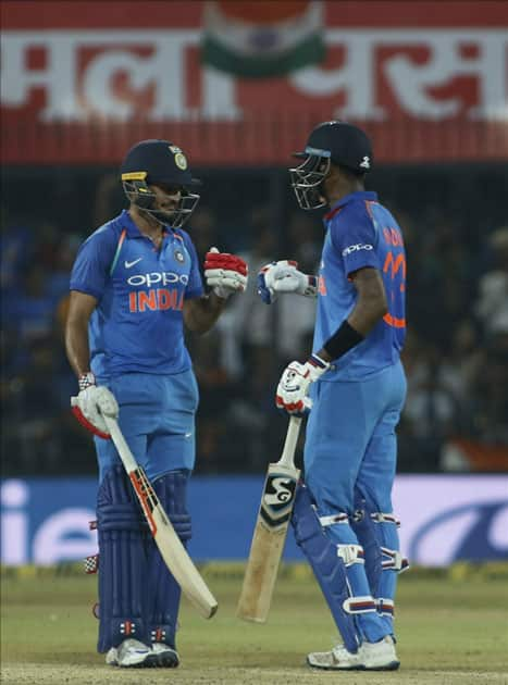 India's Hardik Pandya and Manish Pandey during the third ODI cricket match between India and Australia at Holkar Cricket Stadium in Indore