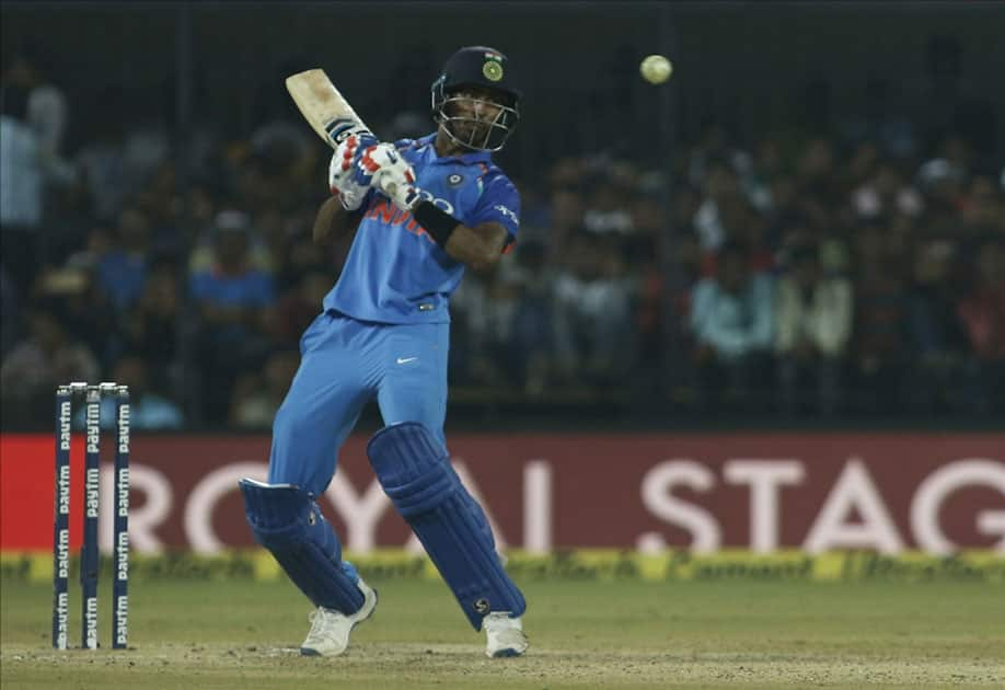 India's Hardik Pandya in action during the third ODI cricket match between India and Australia at Holkar Cricket Stadium in Indore