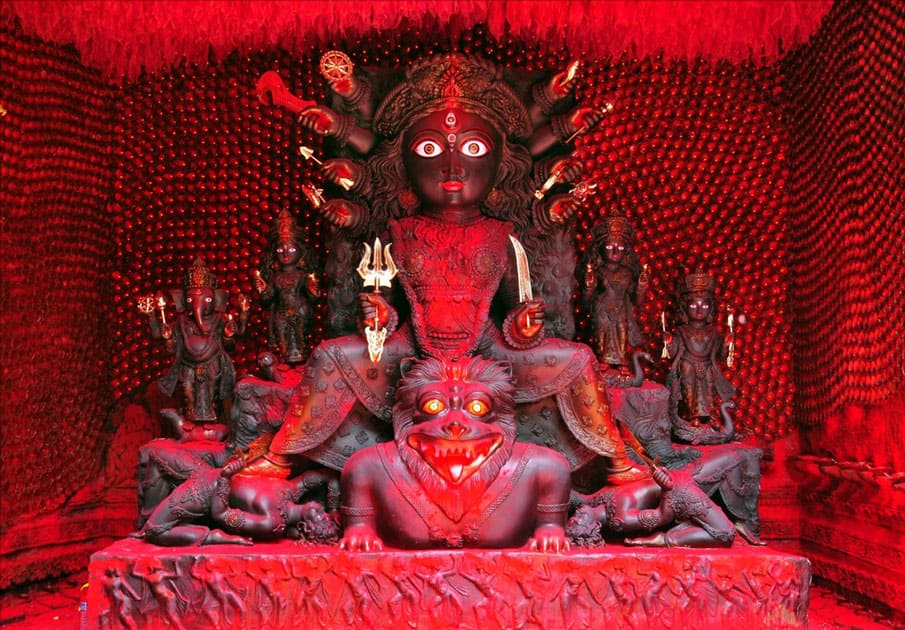 A view of Baghajatin Tarun Sangha pandal during Durga Puja in Kolkata.