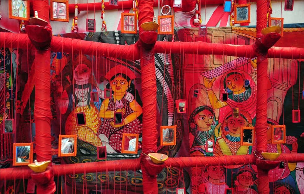 A view of Baghajatin Tarun Sangha pandal during Durga Puja in Kolkata.