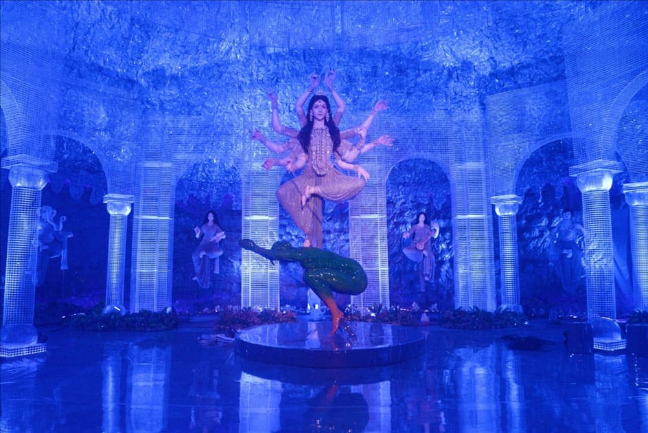 A view of Baghajatin Tarun Sangha pandal during Durga Puja in Kolkata.