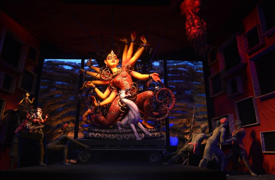A view of Baghajatin Tarun Sangha pandal during Durga Puja in Kolkata.