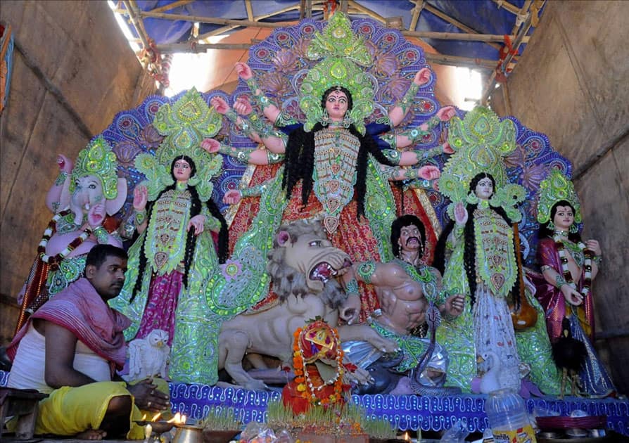 Decorations at the Nala Road Pandal ahead of Durga Puja in Patna