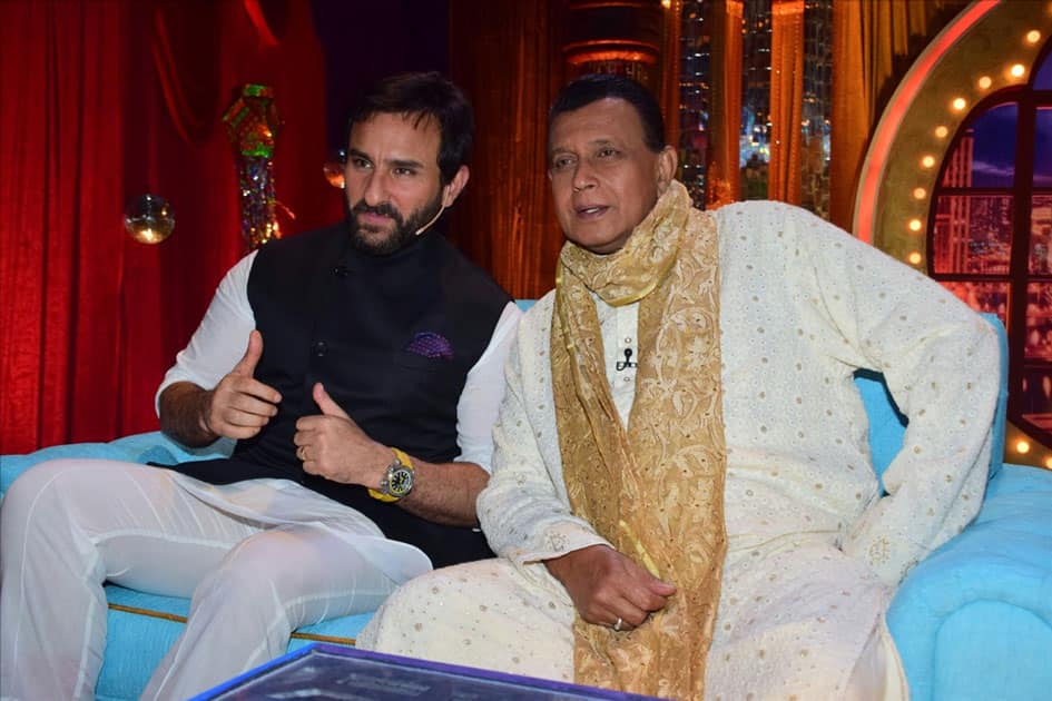 Actor Saif Ali Khan with Mithun Chakraborty during promotion of his upcoming film 