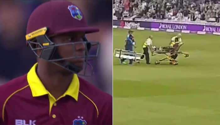 Watch: Injury cuts short Evin Lewis&#039; bid to hit ODI double-hundred against England