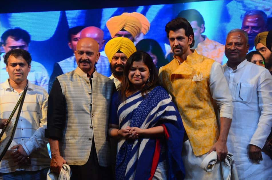 Actors Hrithik Roshan and Rakesh Roshan during the celebration of Basanti Chola Diwas - 100th Birth Anniversary Of Bhagat Singh in Mumbai.