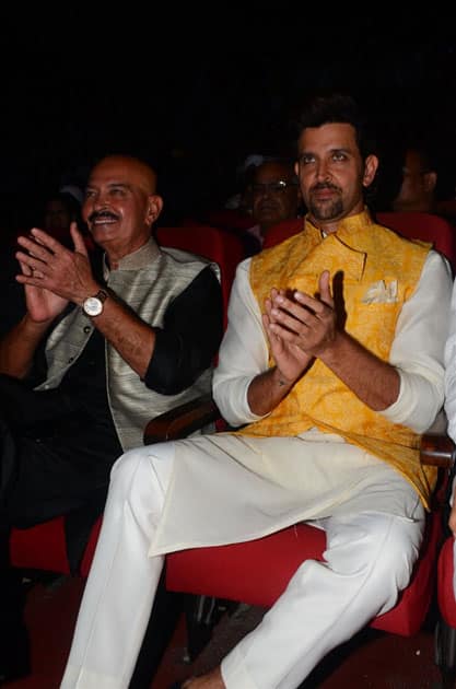 Actors Hrithik Roshan and Rakesh Roshan during the celebration of Basanti Chola Diwas - 100th Birth Anniversary Of Bhagat Singh in Mumbai.