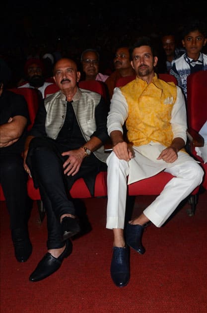 Actors Hrithik Roshan and Rakesh Roshan during the celebration of Basanti Chola Diwas - 100th Birth Anniversary Of Bhagat Singh in Mumbai.