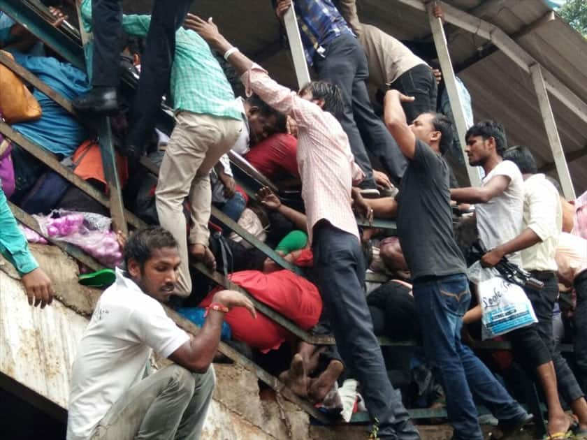 Stampede breaks out at on a narrow railway footover bridge connecting the Parel-Elphinstone Road stations of Western Railway in Mumbai