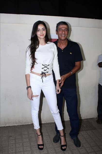 Actor Chunky Pandey along with his daughter Ananya Pandey during the special screening of film 