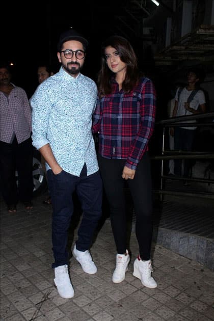 Actor Ayushmann Khurrana along with his wife Tahira Kashyap during the special screening of film 