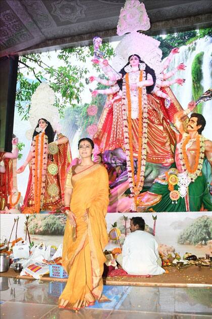 Actress Kajol at a Durga Puja Pandal on Durga Ashtami in Mumbai.