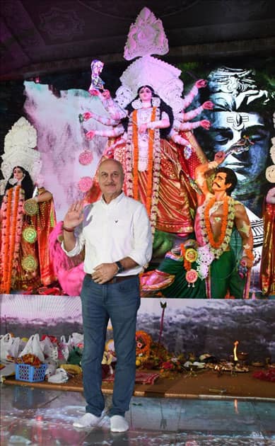 Actor Anupam Kher during the celebration of Durga Ashtami in Mumbai .