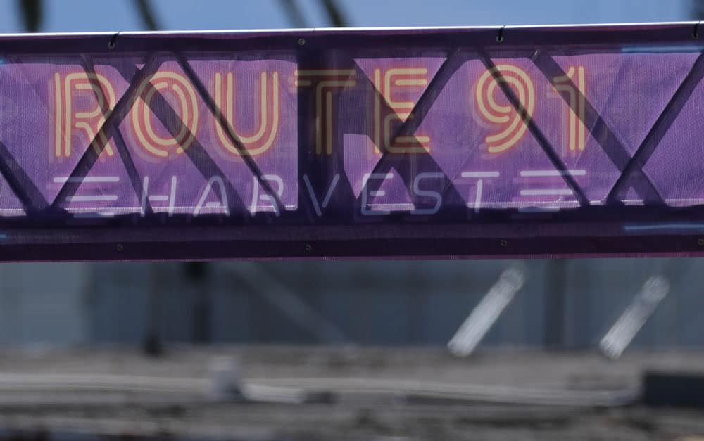 A sign welcoming visitors to the Route 91 music festival, the scene of a mass shooting in Las Vegas.