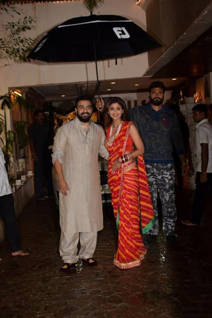 Actress Shilpa Shetty Kundra along with her husband Raj Kundra during the celebration of 