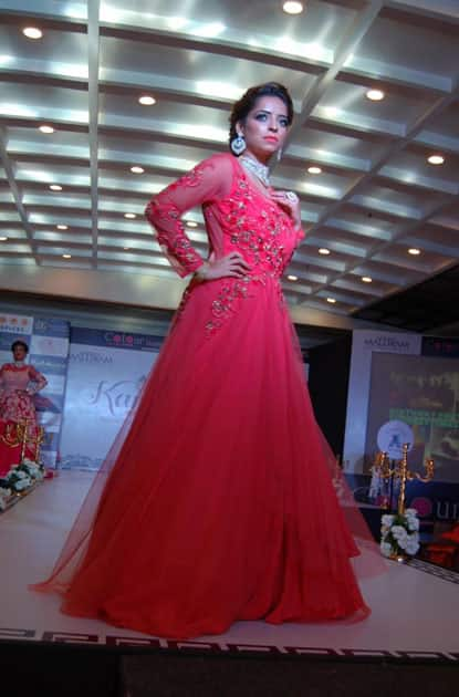 A woman walks the ramp during a fashion show organized on Karva Chauth in Amritsar.