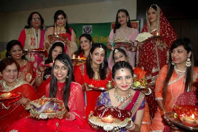 Women celebrate Karva Chauth in Patna.