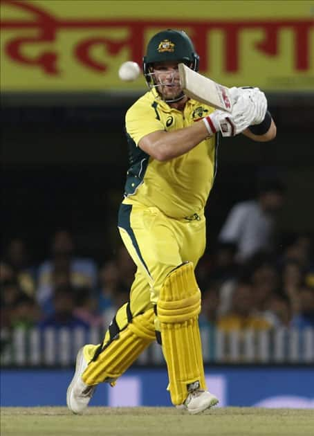 Aron Finch of Australia in action during the first T20 match between India and Australia at JSCA International Stadium in Ranchi.