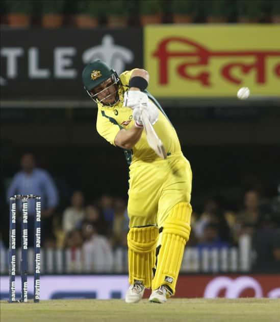 Aron Finch of Australia in action during the first T20 match between India and Australia at JSCA International Stadium in Ranchi.