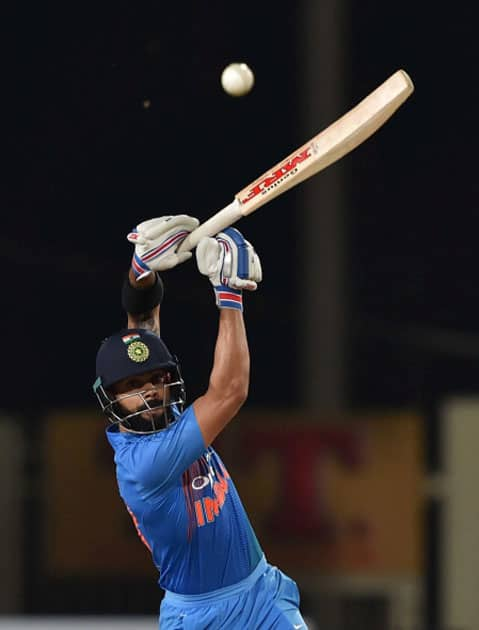 Indian batsman V.Kohli plays a shot during the 1st T20 cricket match between India and Australia in Ranchi.