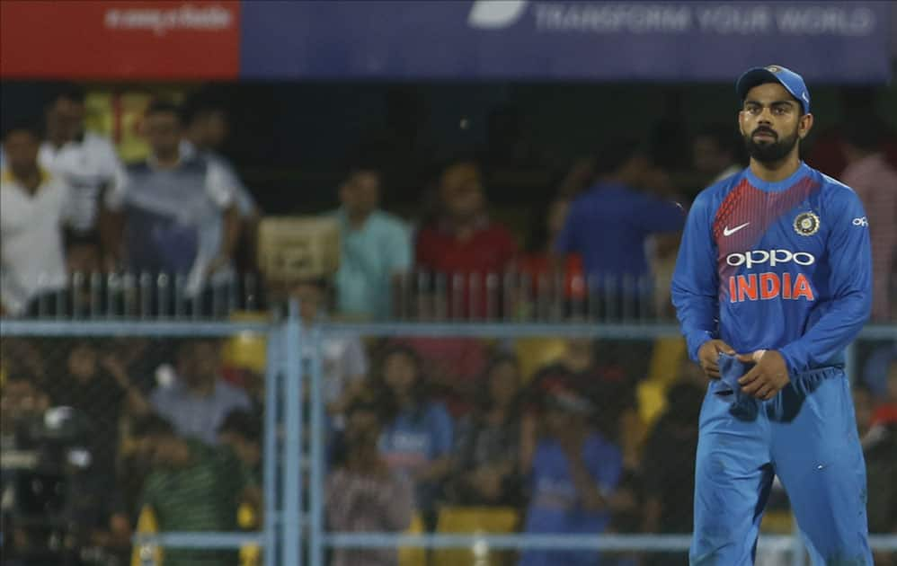 Indian captain Virat Kohli reacts after Australia won the second T20 match between India and Australia at Barsapara Cricket Stadium in Guwahati.