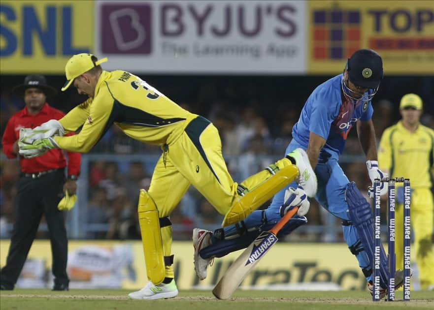 MS Dhoni of India during the second T20 match between India and Australia at Barsapara Cricket Stadium in Guwahati.