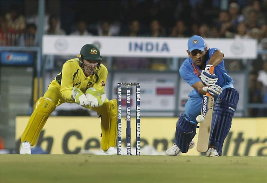 MS Dhoni of India during the second T20 match between India and Australia at Barsapara Cricket Stadium in Guwahati.