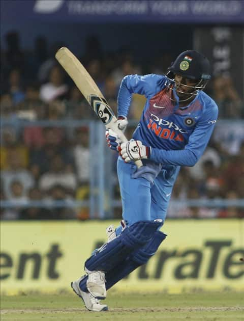 Hardik Pandya in action during the second T20 match between India and Australia at Barsapara Cricket Stadium in Guwahati.