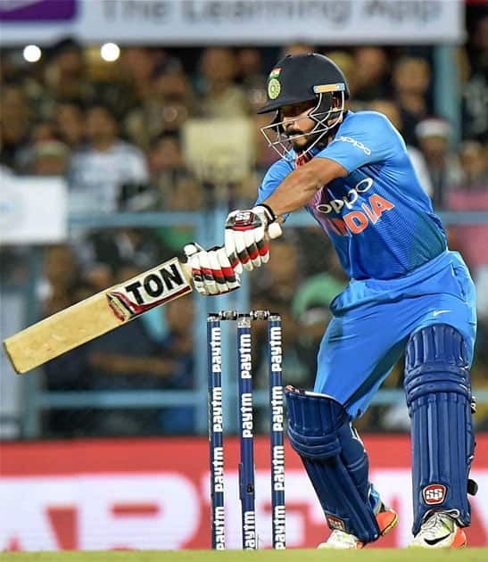 India's Kedar Jadhav in action during the second T20 cricket match against Australia in Guwahati.