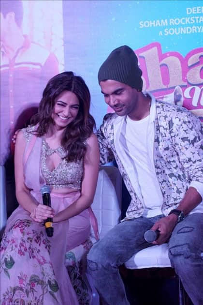 Actors Kriti Kharbanda and Rajkummar Rao during the trailer launch of their upcoming film 