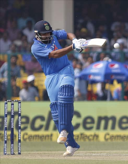 Rohit Sharma of India in action during the third ODI match between India and New Zealand at Green Park Stadium in Kanpur.