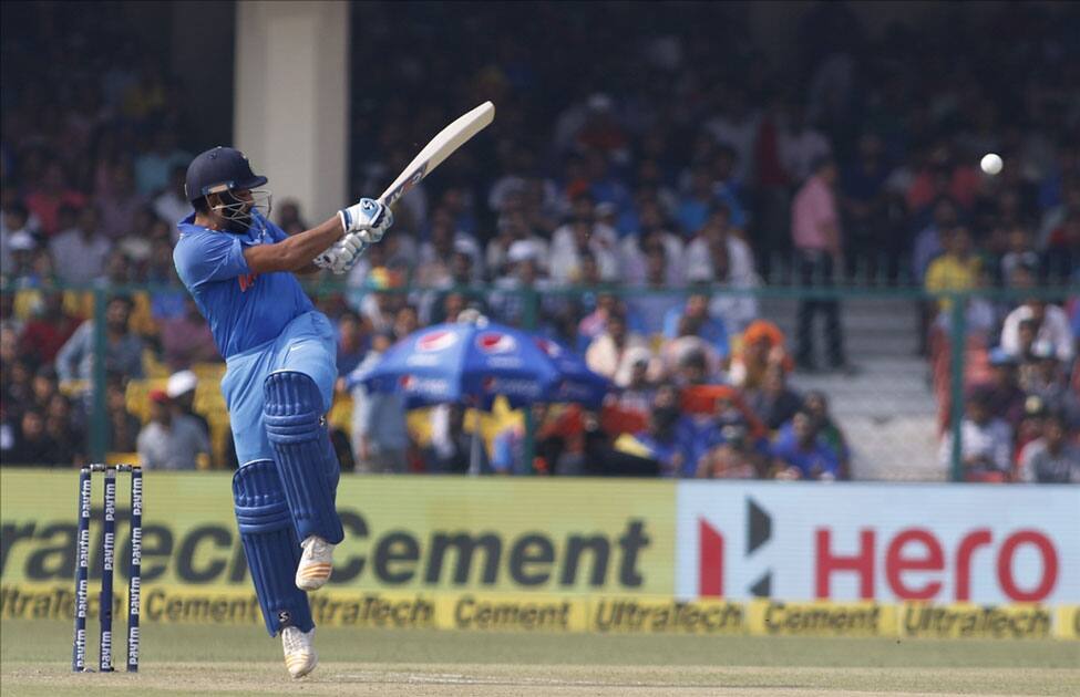 Rohit Sharma of India in action during the third ODI match between India and New Zealand at Green Park Stadium in Kanpur.