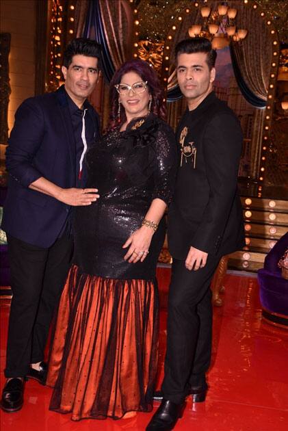 Fashion Designer Manish Malhotra, actress Archana Puran Singh and Director Karan Johar on the sets of live game show 