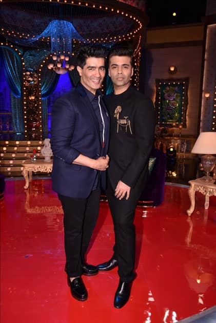 Fashion Designer Manish Malhotra and Director Karan Johar on the sets of live game show 