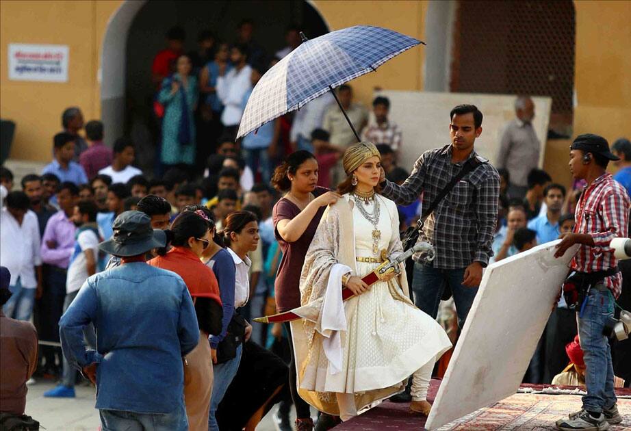 Actress Kangana Ranaut during shooting of her upcoming film 