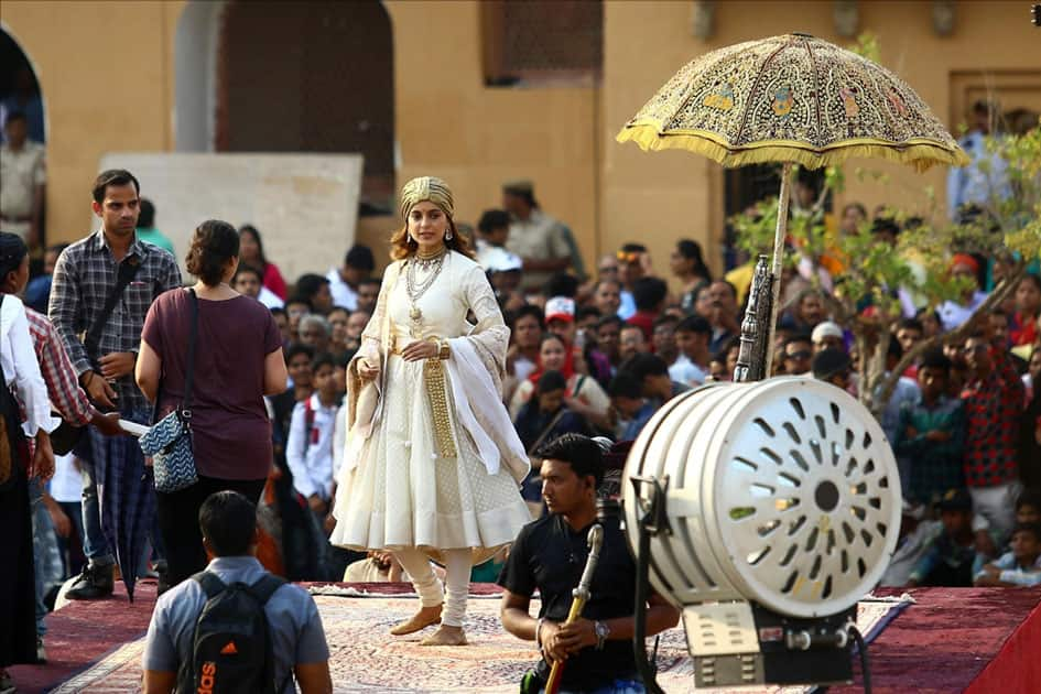 Actress Kangana Ranaut during shooting of her upcoming film 