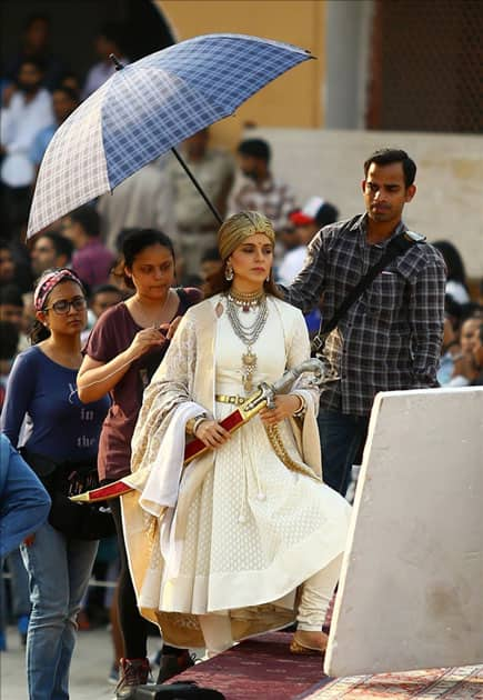 Actress Kangana Ranaut during shooting of her upcoming film 